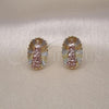 Oro Laminado Stud Earring, Gold Filled Style Guadalupe Design, Diamond Cutting Finish, Tricolor, 02.196.0132