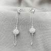 Sterling Silver Long Earring, Heart Design, with White Crystal, Polished, Silver Finish, 02.399.0045