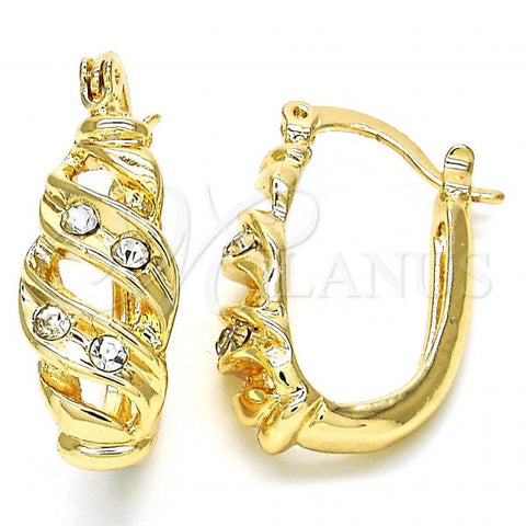 Oro Laminado Small Hoop, Gold Filled Style with White Crystal, Polished, Golden Finish, 02.100.0099.15