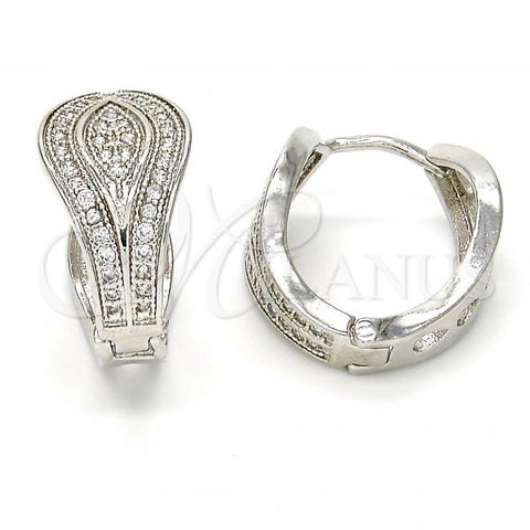 Rhodium Plated Huggie Hoop, with White Micro Pave, Polished, Rhodium Finish, 02.217.0027.1.20