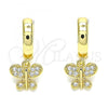 Oro Laminado Huggie Hoop, Gold Filled Style Butterfly Design, with White Micro Pave, Polished, Golden Finish, 02.210.0516.15