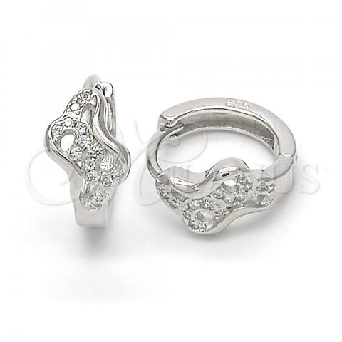 Sterling Silver Huggie Hoop, with White Micro Pave, Polished, Rhodium Finish, 02.175.0168.15