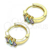 Oro Laminado Huggie Hoop, Gold Filled Style with Amethyst and Aqua Blue Cubic Zirconia, Polished, Golden Finish, 02.210.0492.2.15
