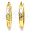 Oro Laminado Medium Hoop, Gold Filled Style Greek Key Design, Polished, Tricolor, 02.170.0255.30