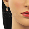 Oro Laminado Leverback Earring, Gold Filled Style Teardrop Design, with Rose and White Crystal, Polished, Golden Finish, 5.125.012.5