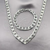 Stainless Steel Necklace and Bracelet, Pave Cuban Design, Diamond Cutting Finish, Steel Finish, 06.116.0028
