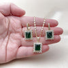 Oro Laminado Earring and Pendant Adult Set, Gold Filled Style Cluster Design, with Green and White Cubic Zirconia, Polished, Golden Finish, 10.196.0193