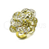 Oro Laminado Elegant Ring, Gold Filled Style Flower Design, Diamond Cutting Finish, Golden Finish, 01.213.0070