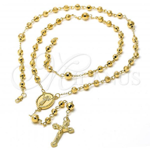 Oro Laminado Large Rosary, Gold Filled Style Crucifix and Divino Niño Design, Diamond Cutting Finish, Golden Finish, 5.217.006.1.30