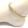 Oro Laminado Basic Anklet, Gold Filled Style Miami Cuban Design, with White Micro Pave, Polished, Golden Finish, 04.156.0466.10