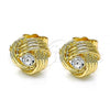 Oro Laminado Stud Earring, Gold Filled Style Love Knot Design, with White Cubic Zirconia, Polished, Golden Finish, 02.213.0166