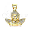 Oro Laminado Religious Pendant, Gold Filled Style Angel Design, with White Micro Pave, Polished, Golden Finish, 05.342.0030