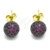 Oro Laminado Stud Earring, Gold Filled Style with Amethyst Micro Pave, Polished, Two Tone, 02.374.0001.1