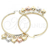 Oro Laminado Large Hoop, Gold Filled Style Heart Design, Diamond Cutting Finish, Tricolor, 02.380.0022.50