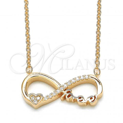 Sterling Silver Pendant Necklace, Infinite and Heart Design, with White Cubic Zirconia, Polished, Rose Gold Finish, 04.336.0077.1.16