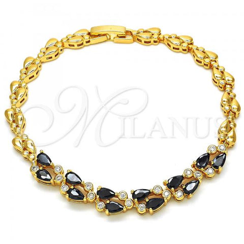 Oro Laminado Fancy Bracelet, Gold Filled Style Teardrop Design, with Black and White Cubic Zirconia, Polished, Golden Finish, 03.210.0101.07