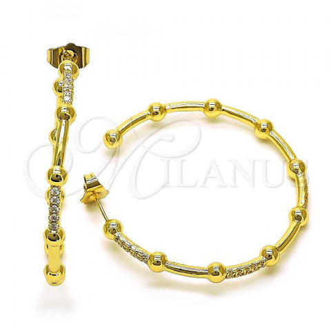 Oro Laminado Stud Earring, Gold Filled Style with White Micro Pave, Polished, Golden Finish, 02.210.0744