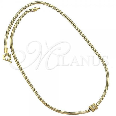 Oro Laminado Pendant Necklace, Gold Filled Style Rat Tail Design, with White Micro Pave, Polished, Golden Finish, 04.63.0008