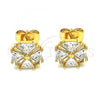 Oro Laminado Stud Earring, Gold Filled Style Flower Design, with White Cubic Zirconia, Polished, Golden Finish, 02.387.0084