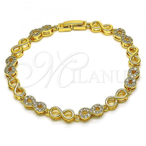 Oro Laminado Fancy Bracelet, Gold Filled Style Infinite Design, with White Micro Pave, Polished, Golden Finish, 03.346.0018.08