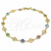Oro Laminado Fancy Anklet, Gold Filled Style Evil Eye and Four-leaf Clover Design, Multicolor Resin Finish, Golden Finish, 03.326.0011.10