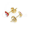 Oro Laminado Stud Earring, Gold Filled Style Evil Eye and Heart Design, Red Enamel Finish, Golden Finish, 02.213.0187.1 *PROMO*