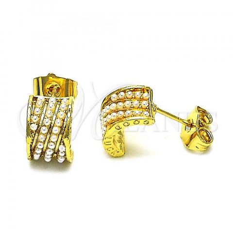 Oro Laminado Stud Earring, Gold Filled Style with Ivory Pearl, Polished, Golden Finish, 02.379.0043