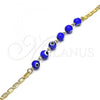 Oro Laminado Fancy Anklet, Gold Filled Style Evil Eye Design, Blue Polished, Golden Finish, 03.63.2071.2.10