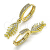 Oro Laminado Huggie Hoop, Gold Filled Style Fish Design, with White Micro Pave, Polished, Golden Finish, 02.368.0050.15