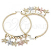 Oro Laminado Large Hoop, Gold Filled Style Star Design, Diamond Cutting Finish, Tricolor, 02.380.0019.50