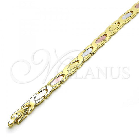 Oro Laminado Solid Bracelet, Gold Filled Style Polished, Tricolor, 03.102.0057.08
