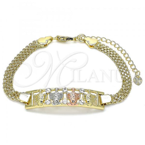 Oro Laminado Fancy Bracelet, Gold Filled Style Turtle Design, with White Crystal, Polished, Tricolor, 03.380.0021.08