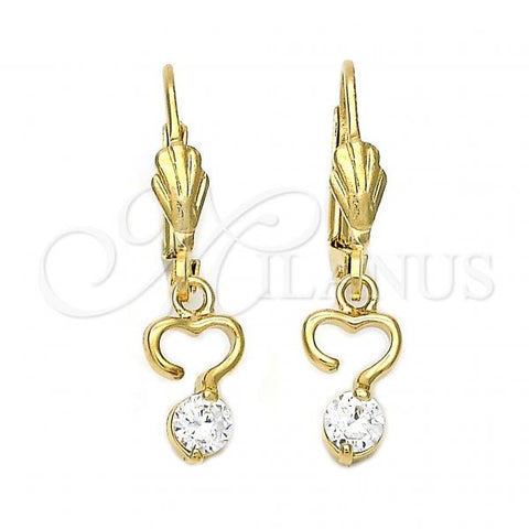 Oro Laminado Dangle Earring, Gold Filled Style Heart Design, with White Cubic Zirconia, Polished, Golden Finish, 5.073.008