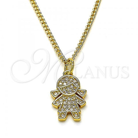 Oro Laminado Pendant Necklace, Gold Filled Style Little Girl Design, with White Micro Pave, Polished, Golden Finish, 04.341.0022.1.20