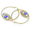 Oro Laminado Large Hoop, Gold Filled Style Evil Eye Design, with White Crystal, Blue Enamel Finish, Golden Finish, 02.380.0076.1.50