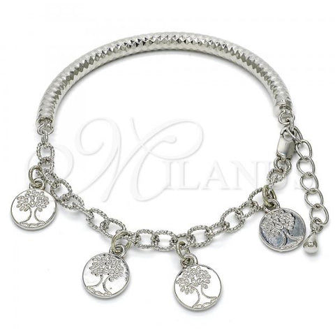 Oro Laminado Charm Bracelet, Gold Filled Style Tree and Hollow Design, Diamond Cutting Finish, Rhodium Finish, 03.63.1823.2.08