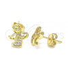 Oro Laminado Stud Earring, Gold Filled Style Angel Design, with White Micro Pave, Polished, Golden Finish, 02.156.0614