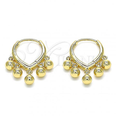 Oro Laminado Huggie Hoop, Gold Filled Style Ball Design, Polished, Golden Finish, 02.63.2717.15
