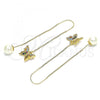 Oro Laminado Threader Earring, Gold Filled Style Butterfly Design, with Multicolor Micro Pave, Polished, Golden Finish, 02.210.0543.1
