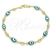 Oro Laminado Fancy Bracelet, Gold Filled Style Evil Eye Design, Green Enamel Finish, Golden Finish, 03.213.0033.5.08