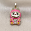 Oro Laminado Fancy Pendant, Gold Filled Style with White Cubic Zirconia, Pink Enamel Finish, Golden Finish, 05.284.0023.1