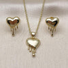 Oro Laminado Earring and Pendant Adult Set, Gold Filled Style Heart Design, Polished, Golden Finish, 10.156.0523