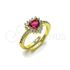Oro Laminado Multi Stone Ring, Gold Filled Style Heart and Cluster Design, with Ruby and White Cubic Zirconia, Polished, Golden Finish, 01.196.0033.1