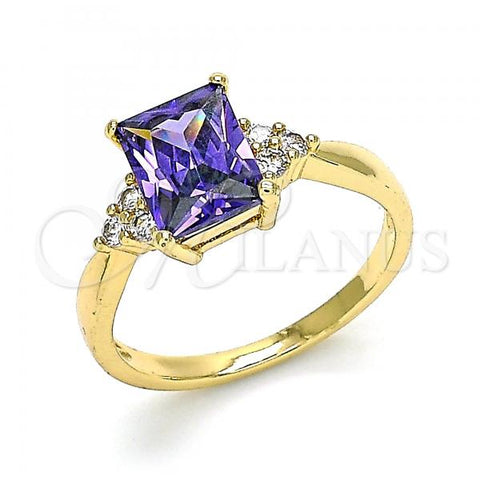 Oro Laminado Multi Stone Ring, Gold Filled Style with Amethyst and White Cubic Zirconia, Polished, Golden Finish, 01.210.0119.06