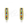 Oro Laminado Huggie Hoop, Gold Filled Style with Multicolor Cubic Zirconia, Polished, Golden Finish, 02.210.0557.4.12