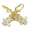 Oro Laminado Dangle Earring, Gold Filled Style Owl Design, Polished, Tricolor, 02.351.0003