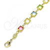 Oro Laminado Fancy Anklet, Gold Filled Style with Multicolor Cubic Zirconia, Polished, Golden Finish, 03.386.0005.10