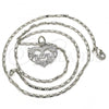 Rhodium Plated Pendant Necklace, Mom and Flower Design, Polished, Rhodium Finish, 04.106.0027.1.20