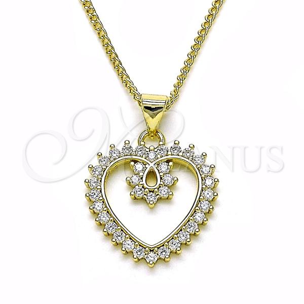 Oro Laminado Pendant Necklace, Gold Filled Style Heart Design, with White Cubic Zirconia, Polished, Golden Finish, 04.213.0306.18