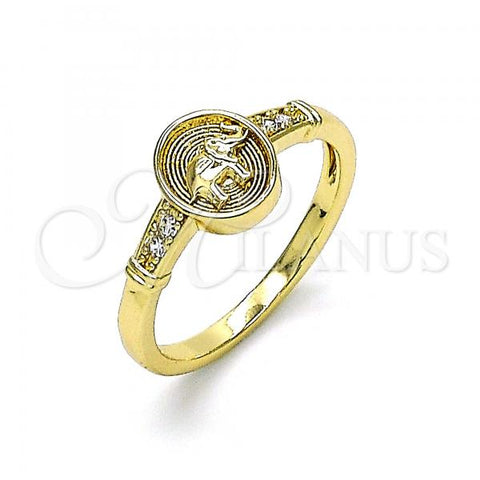 Oro Laminado Multi Stone Ring, Gold Filled Style Elephant Design, with White Micro Pave, Polished, Golden Finish, 01.213.0028.07